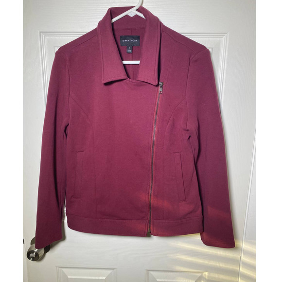 41 Hawthorne Poznan Burgundy Moto Cropped Jacket Size Small - Picture 1 of 11